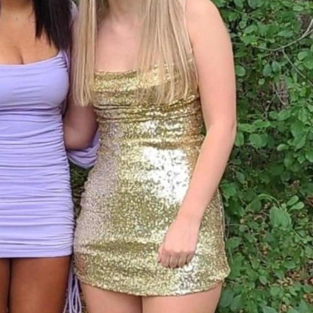 Gold sequin Lucy in the Sky mini dress!